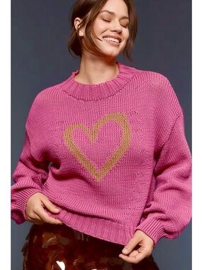 Anthropologie Maeve The Pippa Icon Mock Neck Sweater Pink Heart